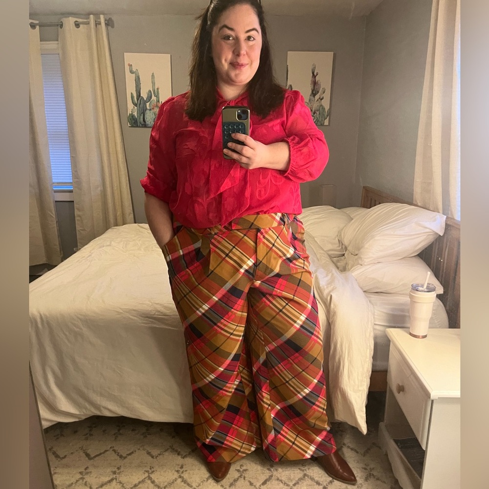Ashley Stewart 3x pink and navy plaid/tartan pants